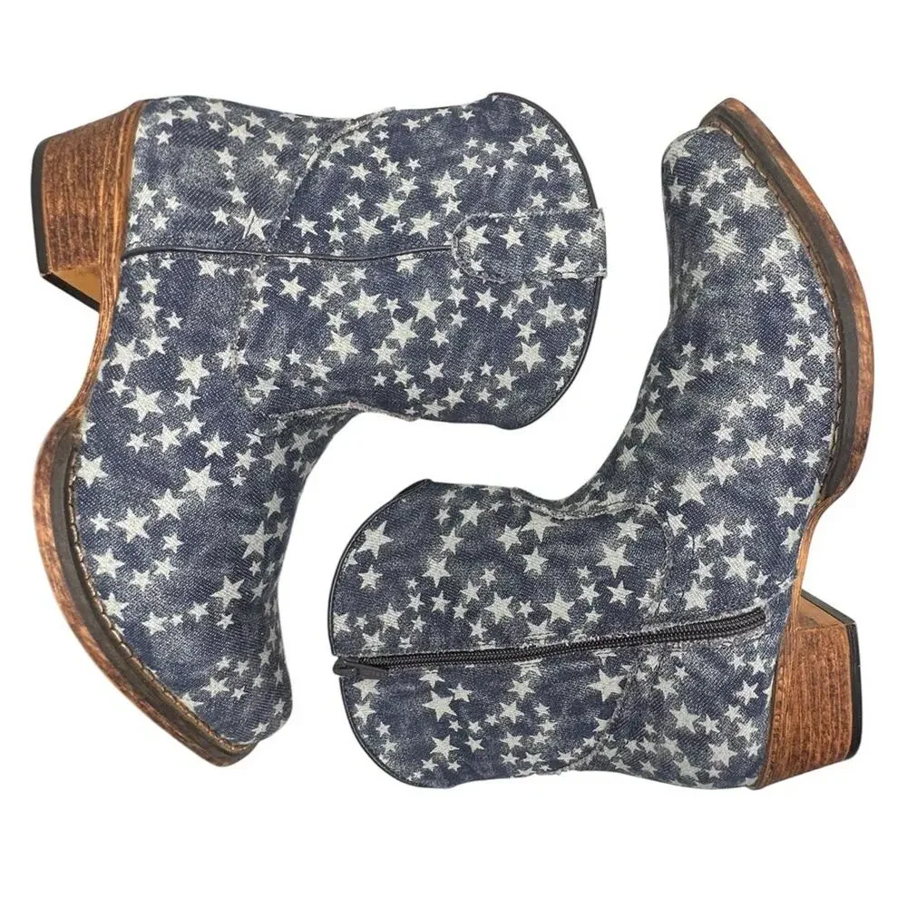 Star-Patterned Blue Ankle Boots - Picture 1 of 15